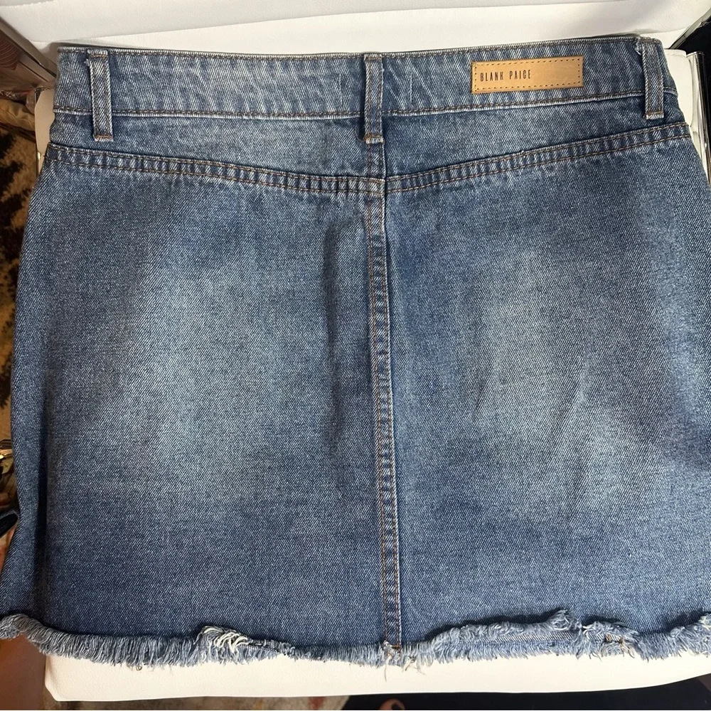 Button-Front Denim Mini Skirt - Blue EUC